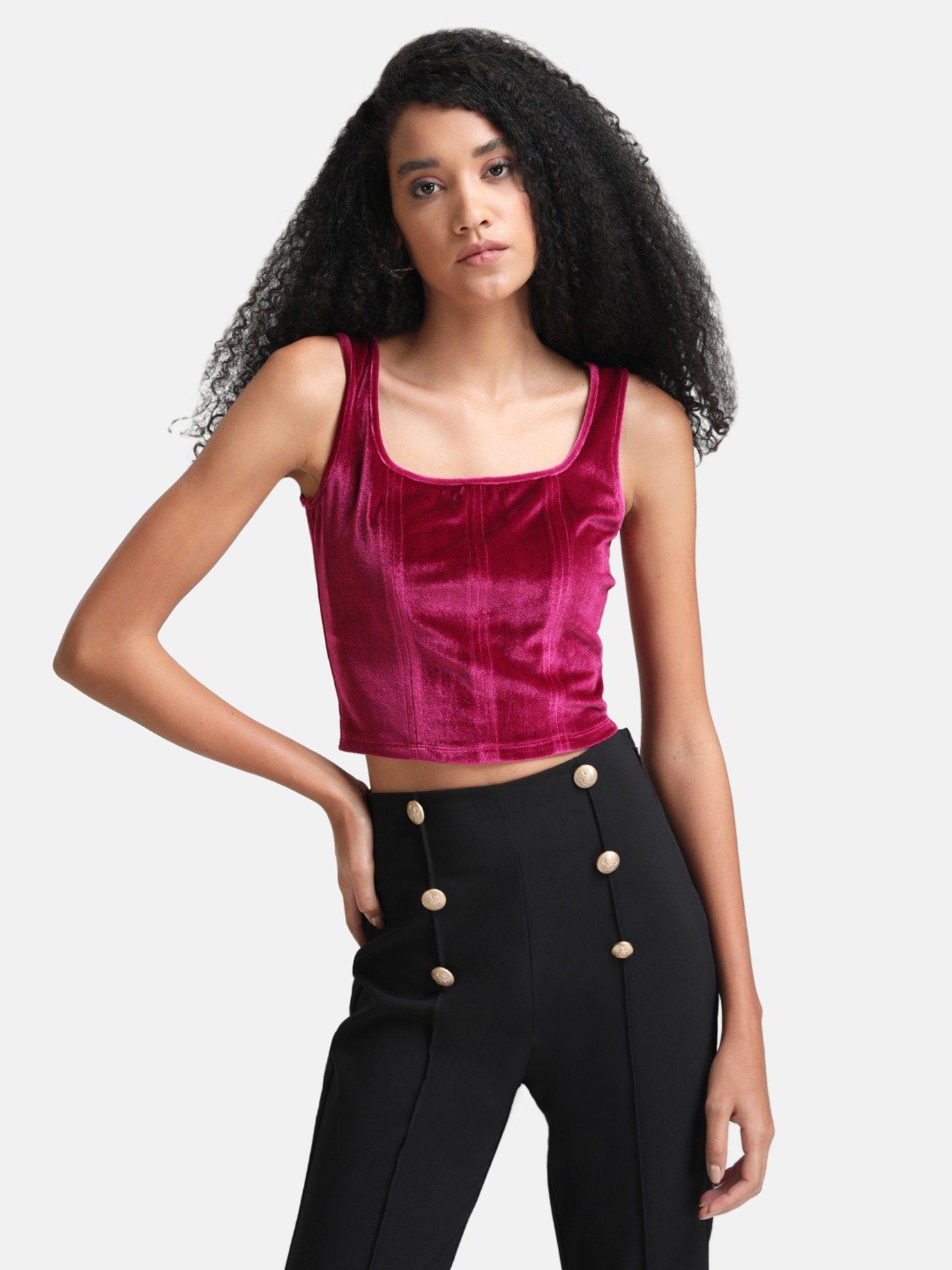 fuchsia corset detail crop top