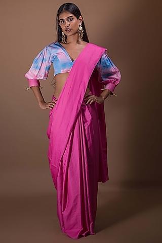 fuchsia cotton saree set