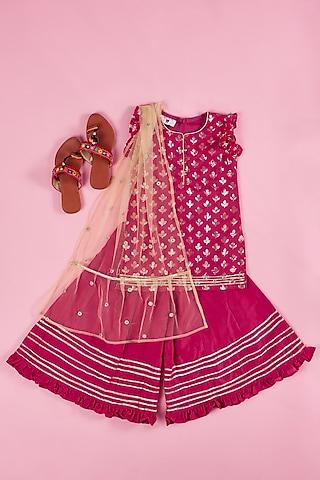 fuchsia cotton silk sharara set for girls