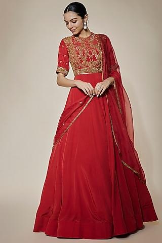 fuchsia crepe & organza dabka embroidered anarkali set