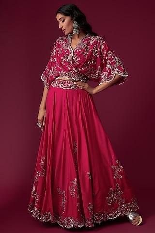 fuchsia crepe embroidered lehenga set