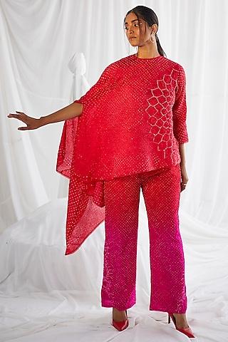 fuchsia crushed silk bandhani cape top