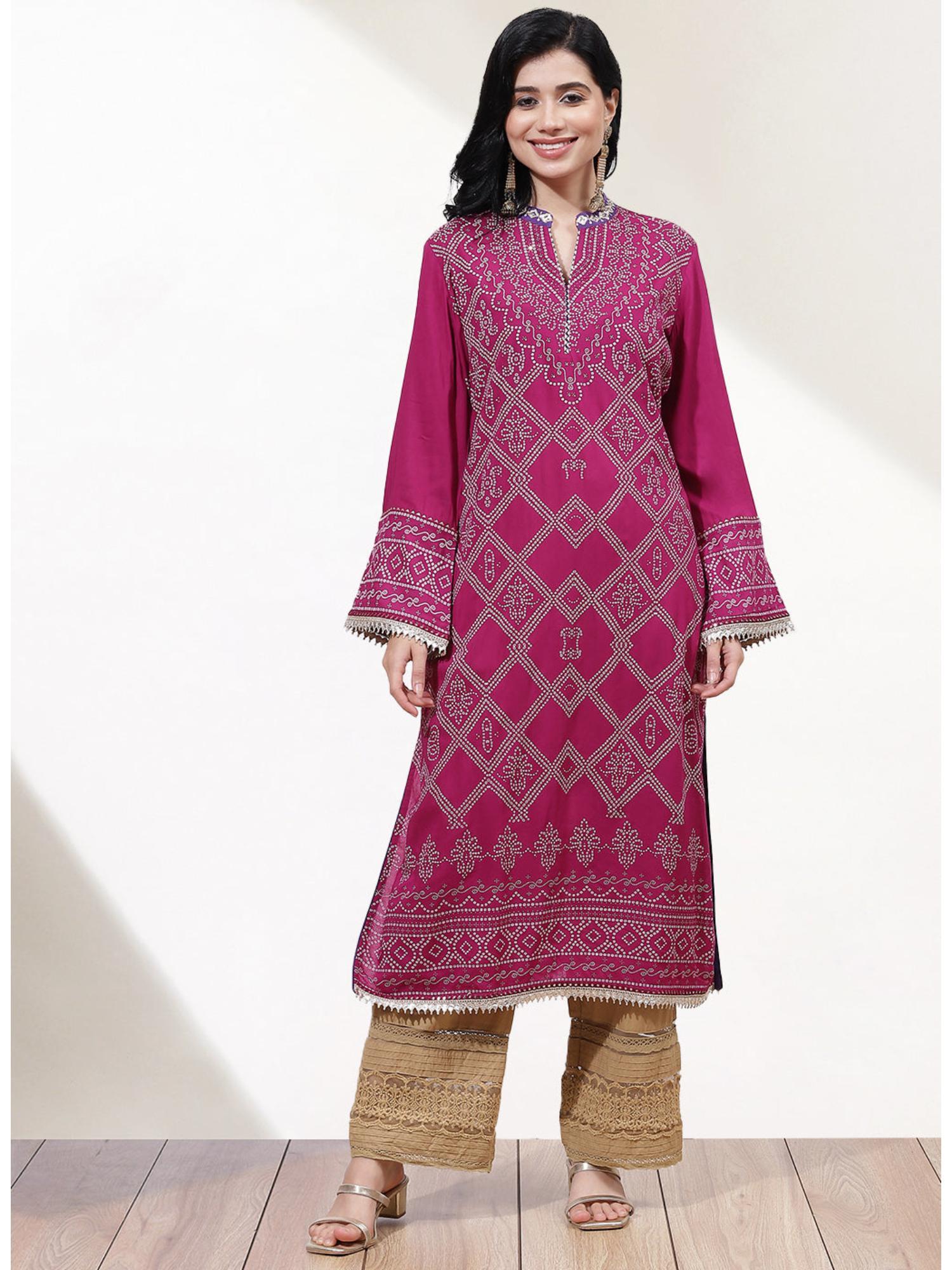 fuchsia dhaage collection screen print kurta