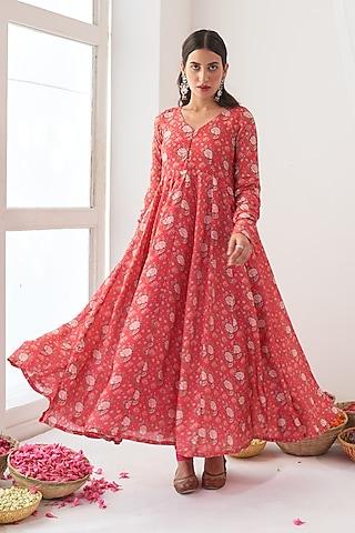 fuchsia digital printed kalidar anarkali set