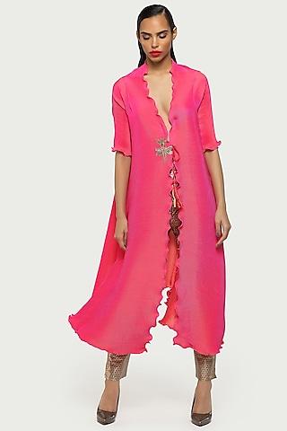 fuchsia draped cape with tassels