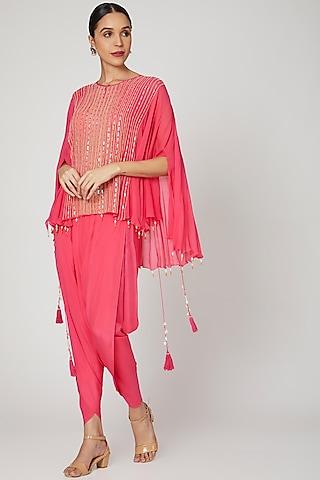 fuchsia embellished kurta set