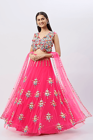 fuchsia embellished lehenga set