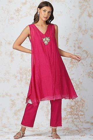 fuchsia embellished tunic set