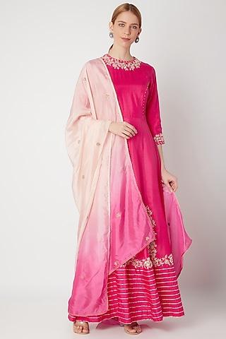 fuchsia embroidered anarkali gown with dupatta