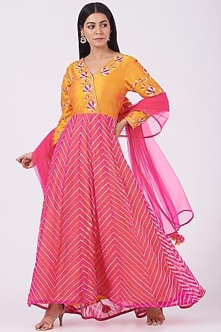 fuchsia embroidered anarkali set