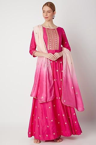 fuchsia embroidered anarkali with dupatta