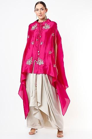 fuchsia embroidered cape set