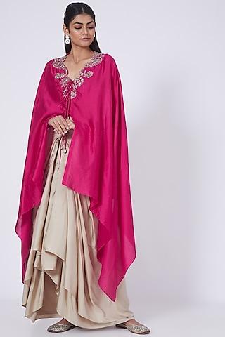 fuchsia embroidered cape set