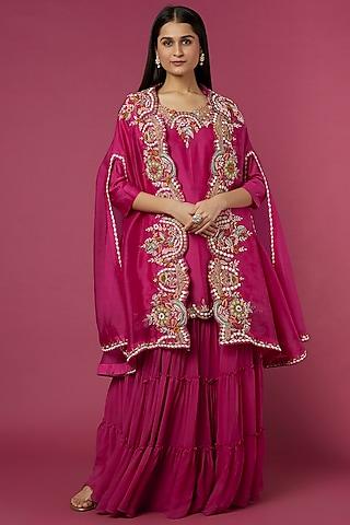 fuchsia embroidered cape set