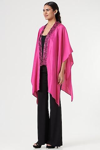 fuchsia embroidered cape