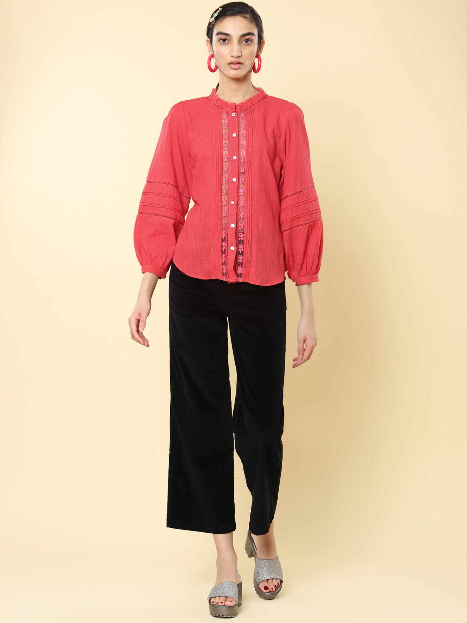 fuchsia embroidered cotton shirt