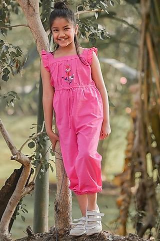 fuchsia embroidered jumpsuit for girls