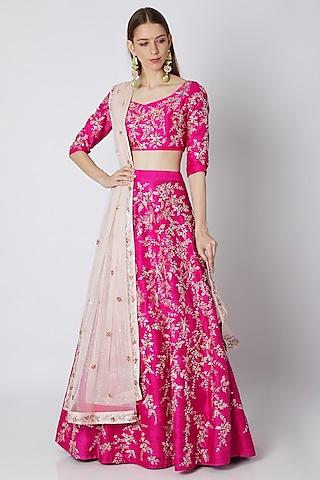 fuchsia embroidered lehenga set