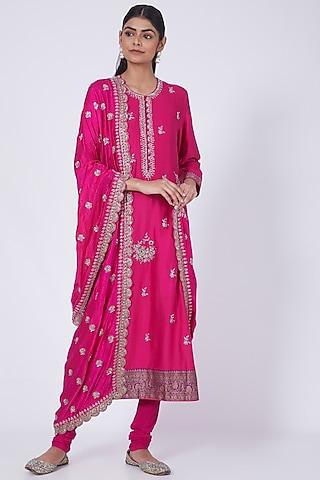 fuchsia embroidered long tunic set