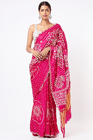fuchsia embroidered saree with blouse piece