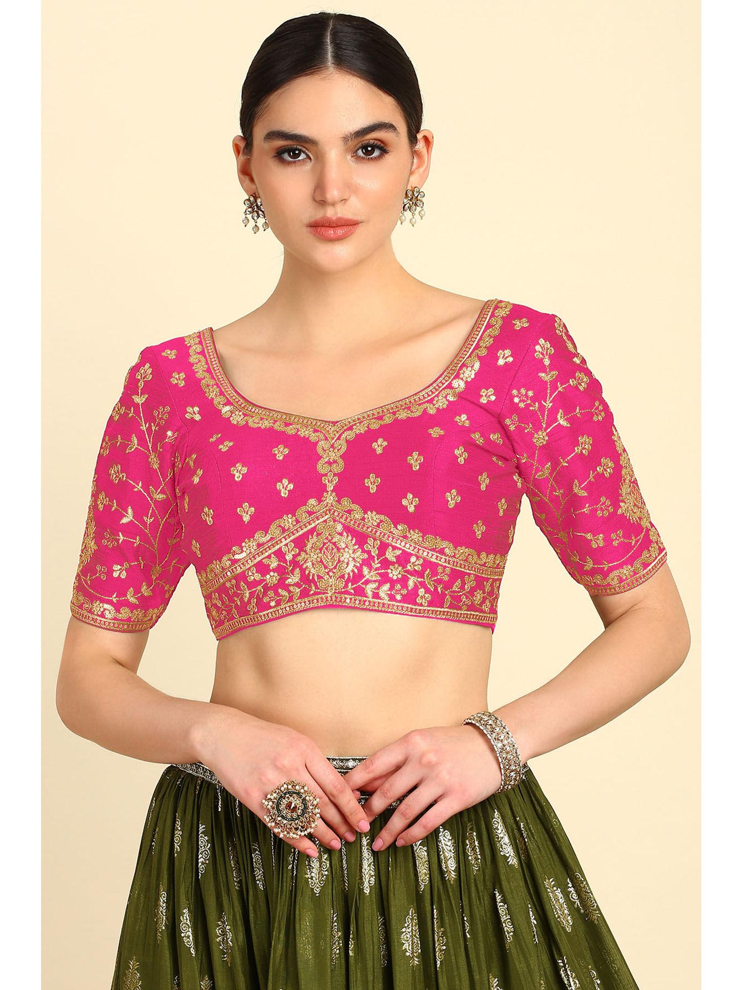 fuchsia embroidered stitched blouse with sequins work