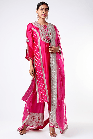 fuchsia embroidered tunic set