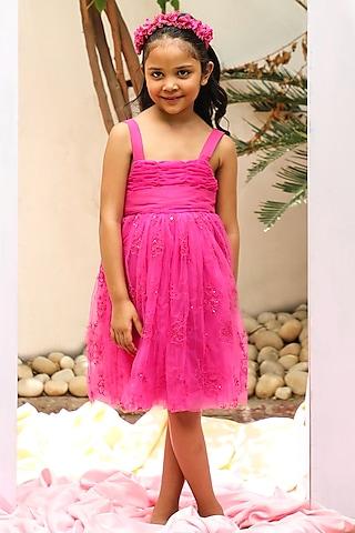 fuchsia floral embroidered dress for girls