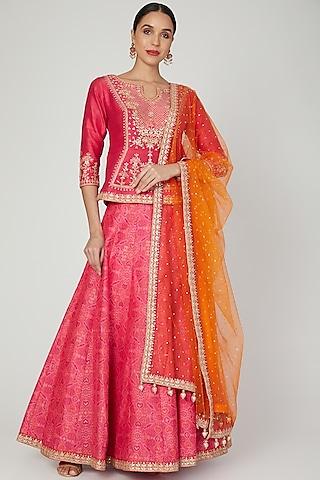 fuchsia floral embroidered lehenga set