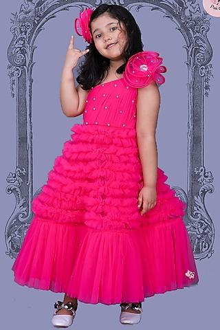 fuchsia frilled gown for girls