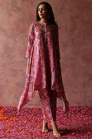 fuchsia georgette embellished kurta set
