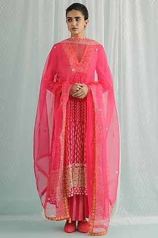 fuchsia georgette printed anarkali set