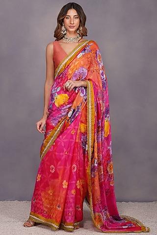 fuchsia gota embroidered saree set