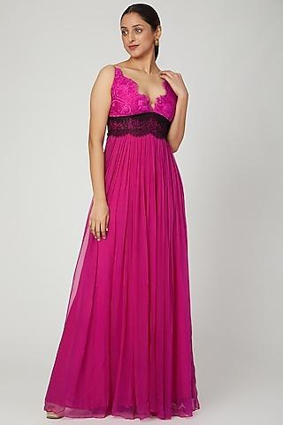 fuchsia gown with lace detailing