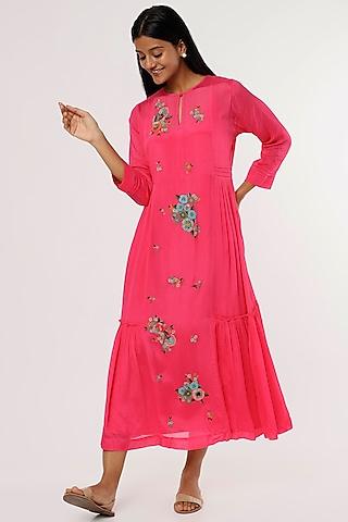 fuchsia hand embroidered dress