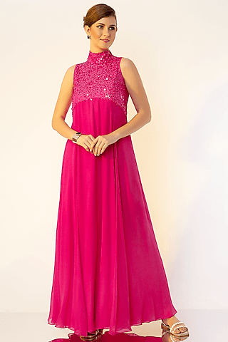 fuchsia hand embroidered gown