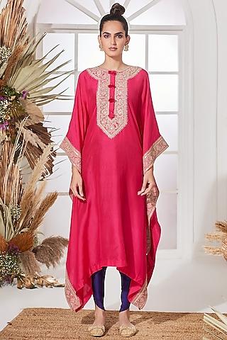 fuchsia hand embroidered kaftan set