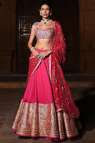 fuchsia hand embroidered lehenga set