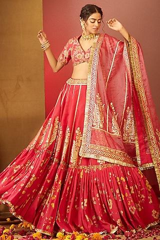 fuchsia hand embroidered lehenga set