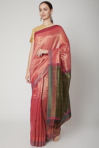 fuchsia handloom zari & silk saree set