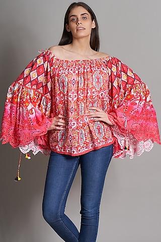 fuchsia ikat embroidered peasant blouse