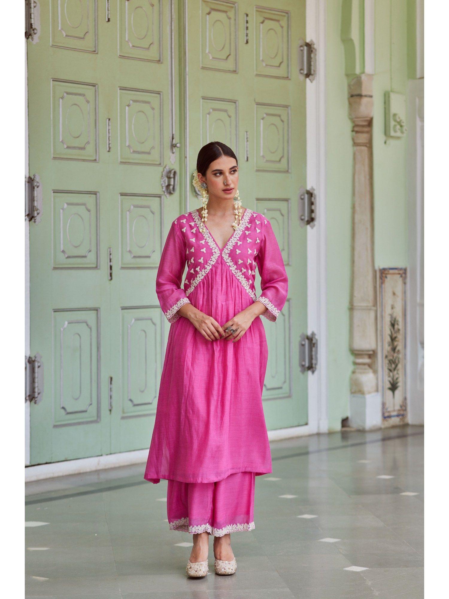 fuchsia kurta with palazzo (set of 2)