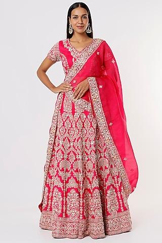 fuchsia lehenga set with embellishments