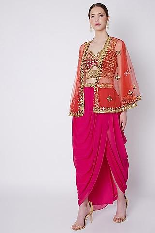 fuchsia mirrors embroidered dhoti set