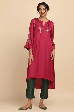 fuchsia modal satin flared kurta