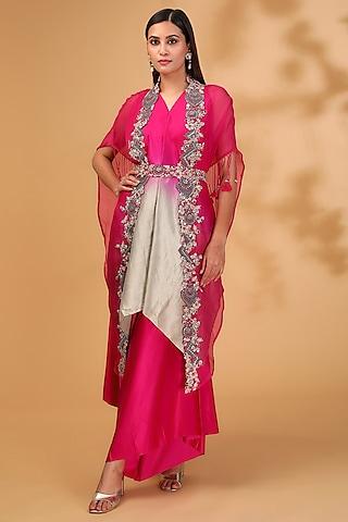 fuchsia organza dori work cape set