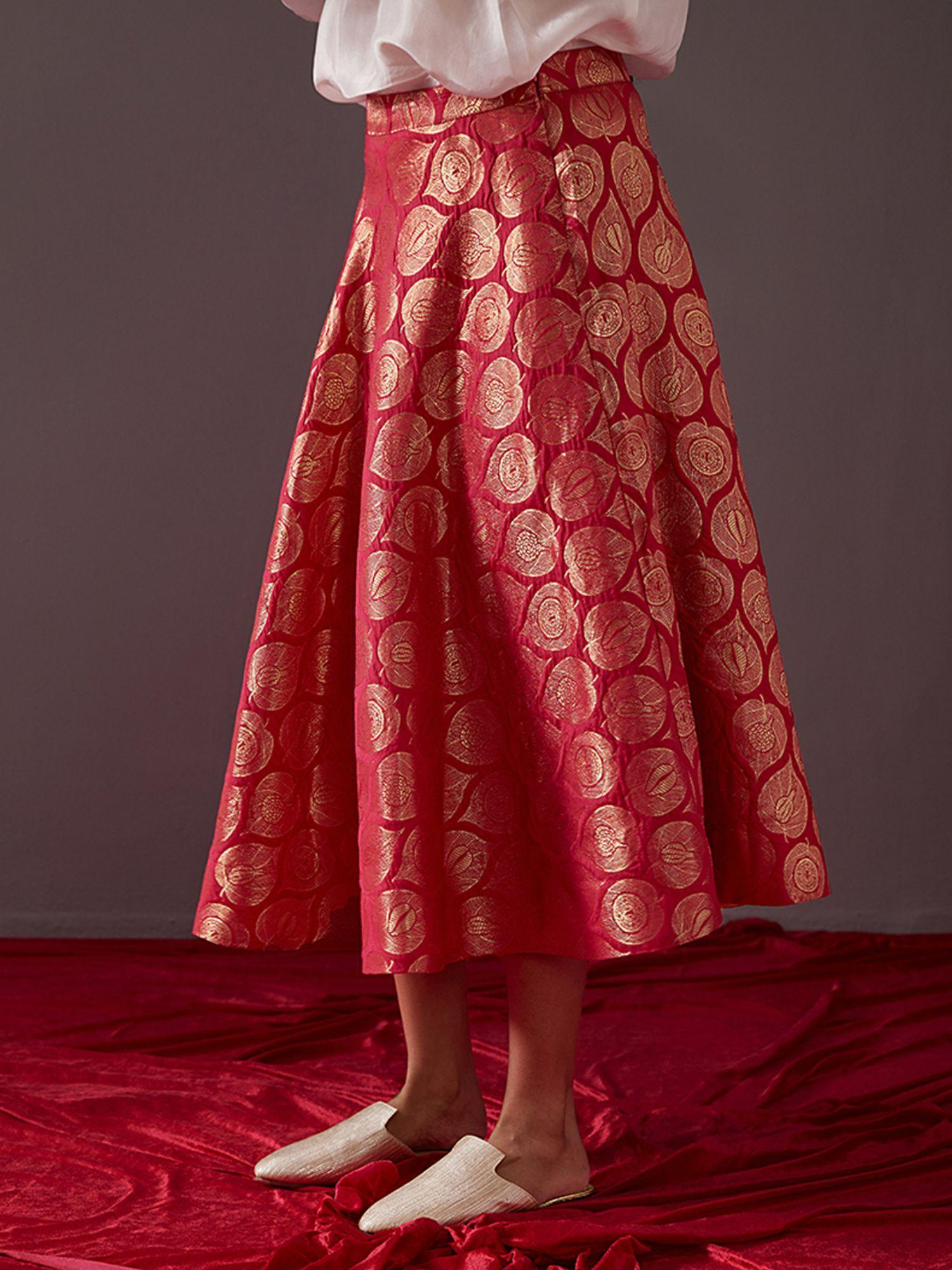 fuchsia pink banarasi zari circular skirt