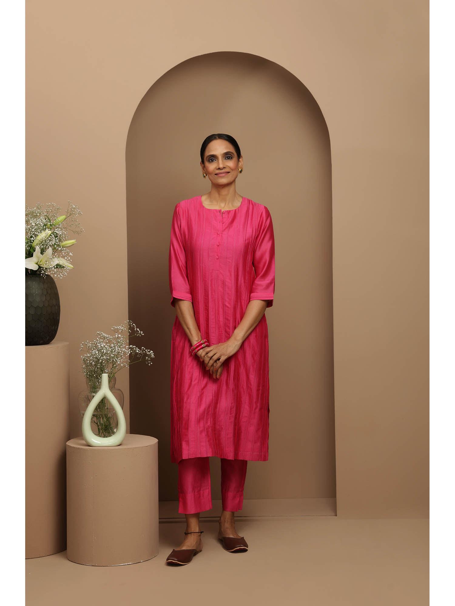 fuchsia pink chanderi kurta