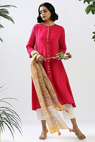 fuchsia pink cotton kurta set