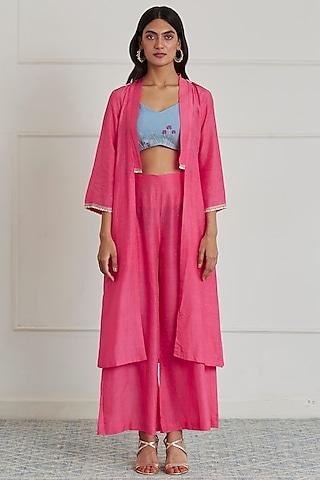 fuchsia pink cotton silk jacket set