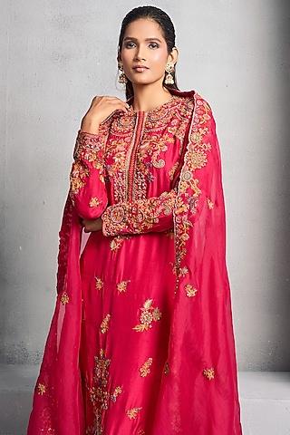 fuchsia pink embroidered kurta set